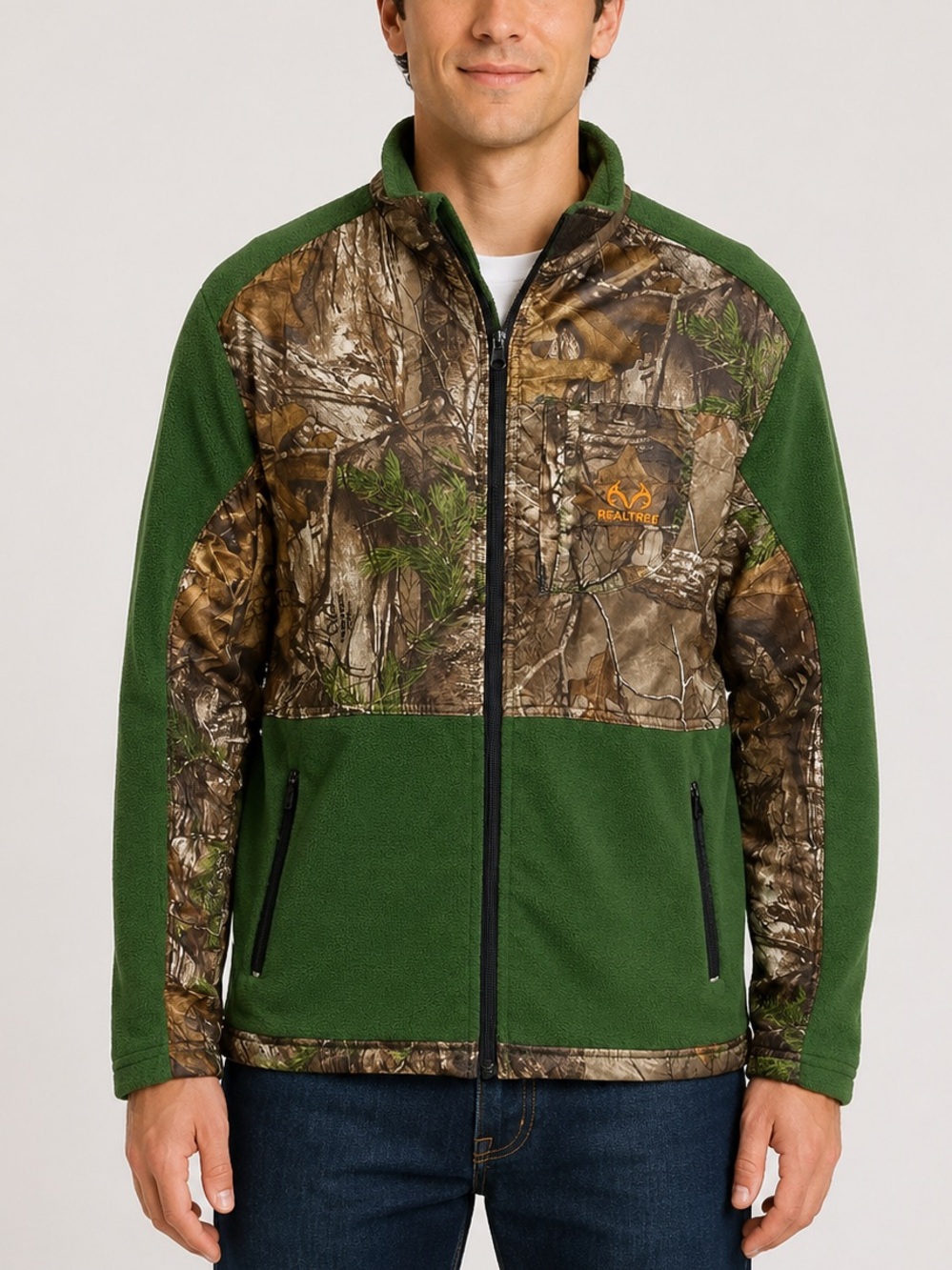 Realtree Camo Fleece Outdoors Hunting Jacket Green Men’s Medium Full Zip